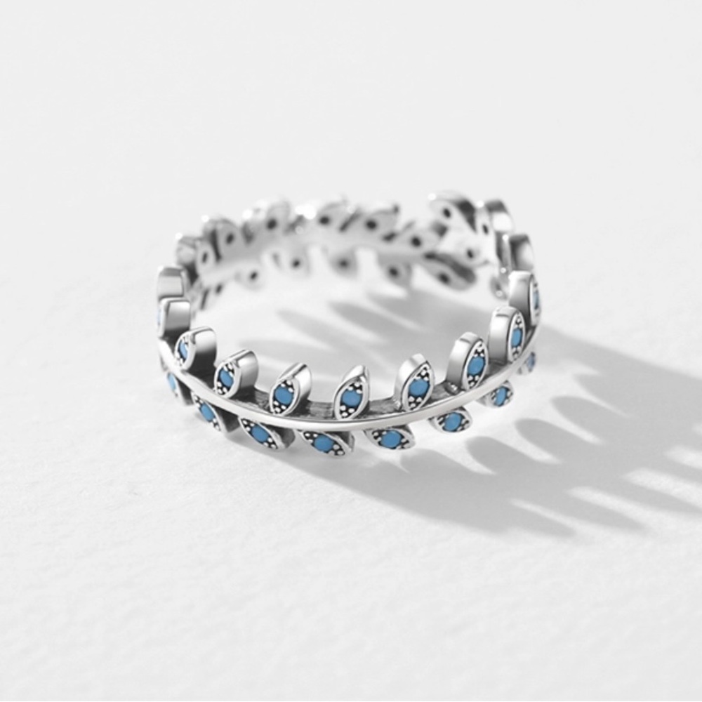 Solid Sterling Silver Turquoise Open Ring - image 8